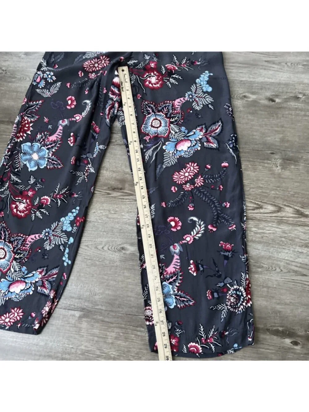LOFT Drawstring Wide Leg Pants Purple Floral Full Length Womens Small